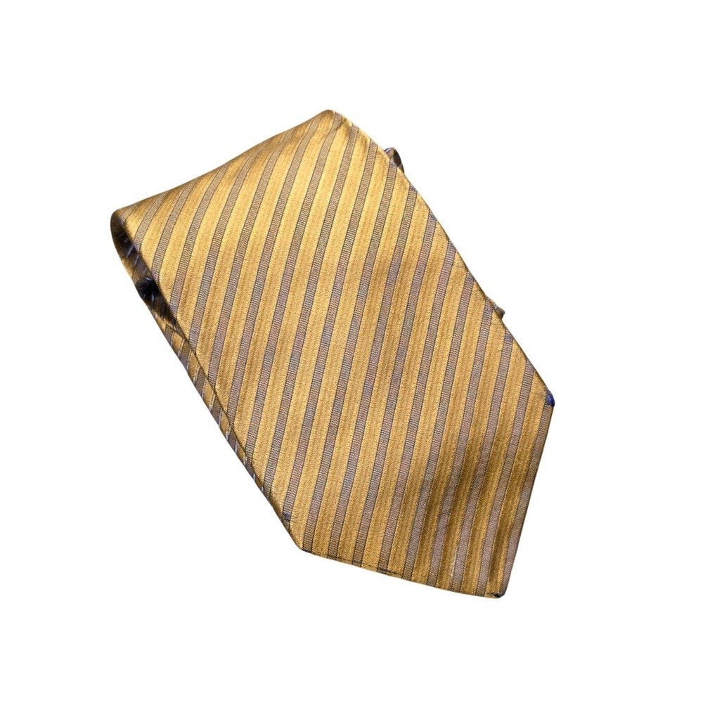 Hugo Boss Silk Necktie Men's Gold Bronze Striped Made in Italy Business Formal
